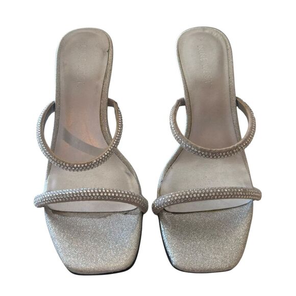 Nine West Elegant Silver Rhinestone Strappy Mule High Heel Size 6 1/2 - Picture 2 of 6
